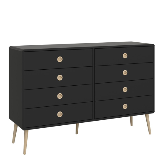 Strafford Wooden Chest Of 8 Drawers Wide In Black thumbnail