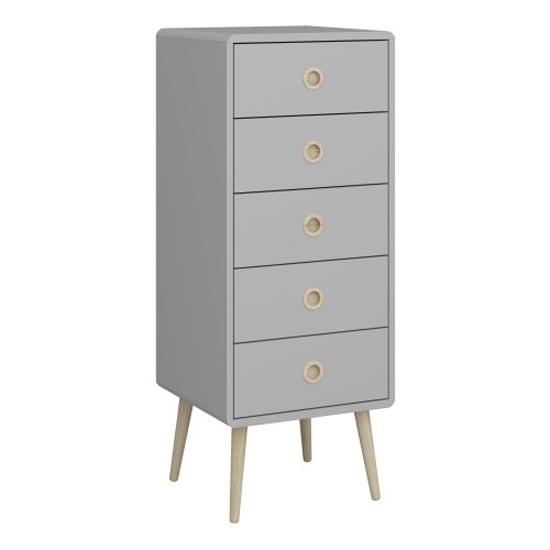 Photo of Strafford narrow wooden chest of 5 drawers in grey