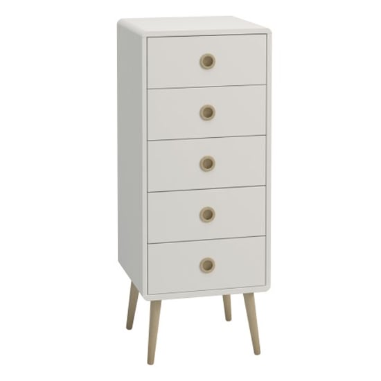 Photo of Strafford narrow wooden chest of 5 drawers in off white