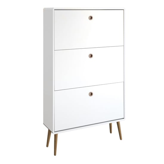 Product photograph of Strafford Wooden Shoe Storage Cabinet 3 Flap Doors In White from Furniture in Fashion