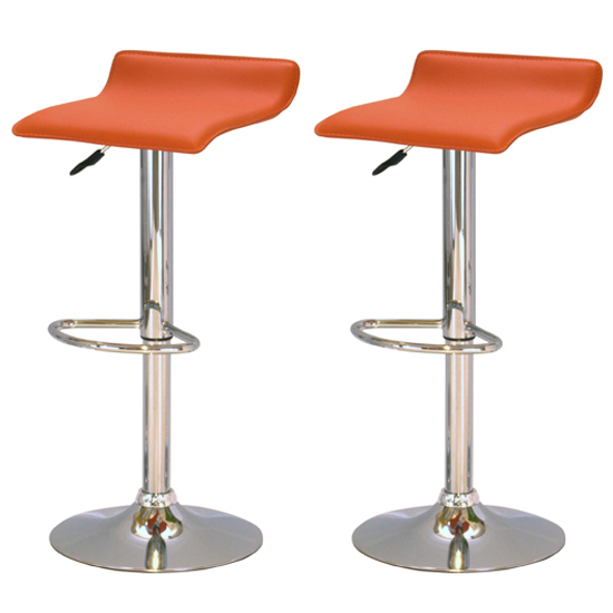 Photo of Stratos orange pvc bar stools with chrome base in pair