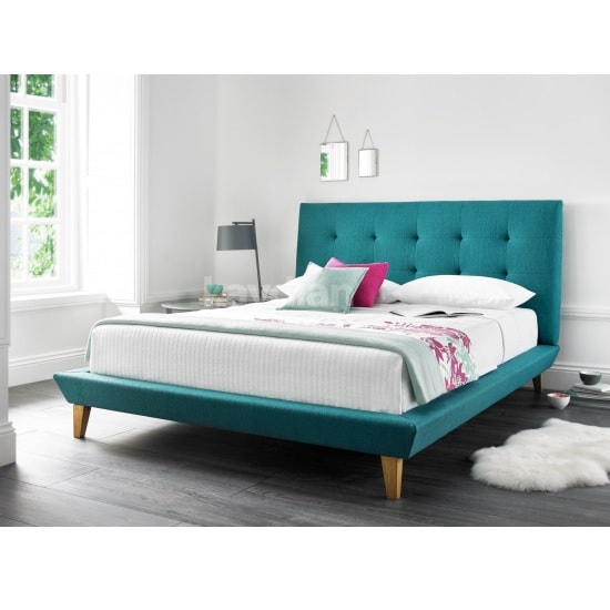 Stratus Fabric King Size Bed In Teal With Wooden Legs Furniture in