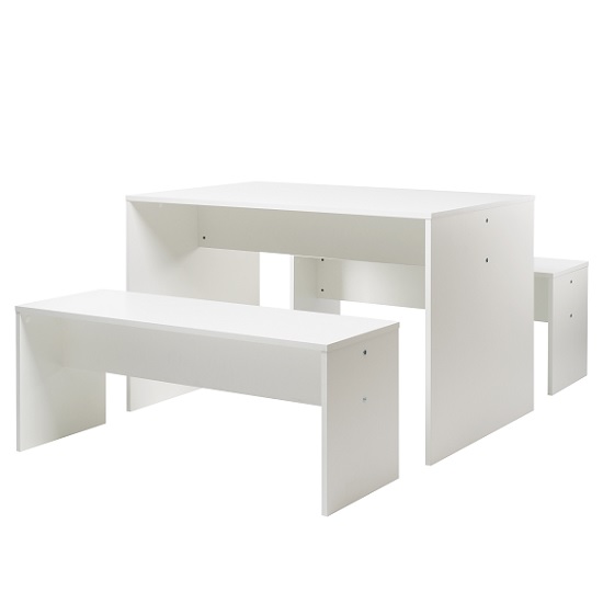 Stratus Wooden Dining Table In White With 2 Dining Benches_2