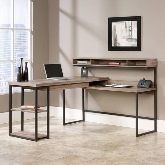 Photo of Streamline wooden l-shaped computer desk in salt oak