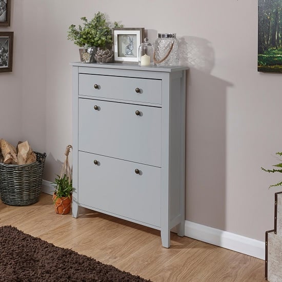 Photo of Duddo wooden shoe cabinet in grey with 2 doors and 1 drawer