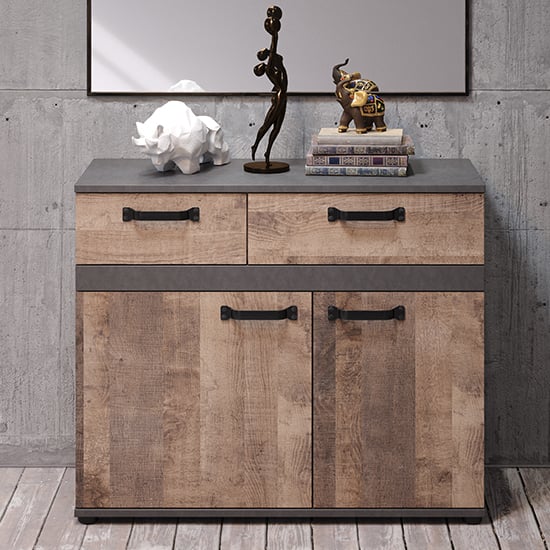 Product photograph of Stripe 2 Doors 2 Drawers Sideboard In Matera And Brown Oak from Furniture in Fashion