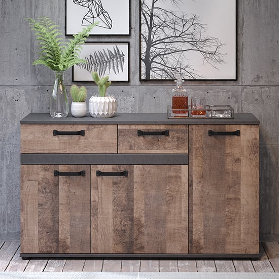 Product photograph of Stripe 3 Doors 2 Drawers Sideboard In Matera And Brown Oak from Furniture in Fashion