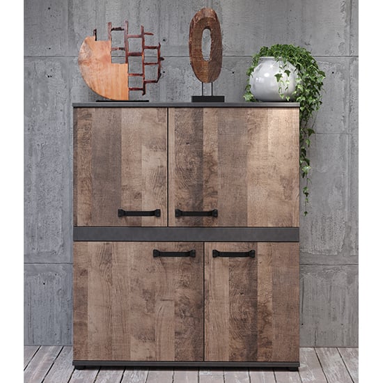 Product photograph of Stripe Wooden 4 Doors Sideboard In Matera And Brown Oak from Furniture in Fashion