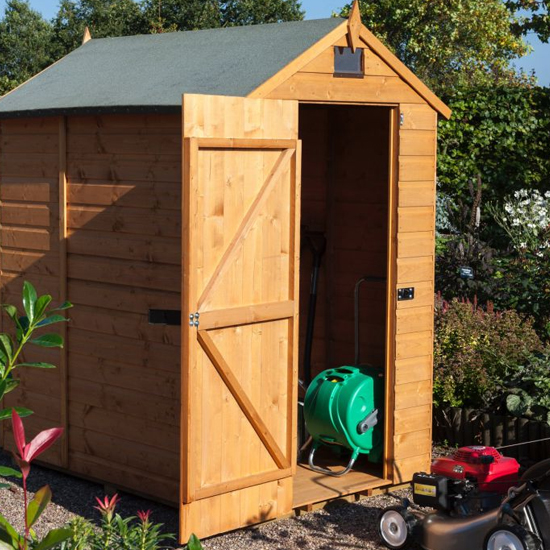 Product photograph of Stroden Wooden 6x4 Shiplap Security Shed In Dipped Honey Brown from Furniture in Fashion