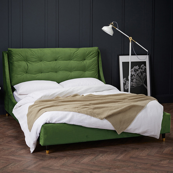 Read more about Strontian velvet double bed in green