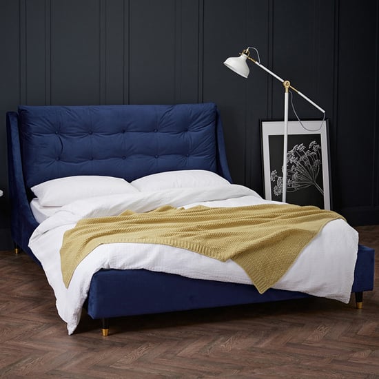 Read more about Strontian velvet king size bed in blue