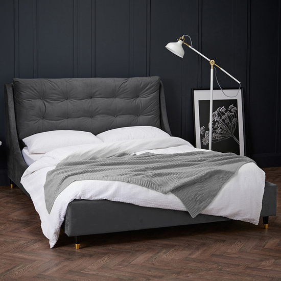 Read more about Strontian velvet king size bed in grey