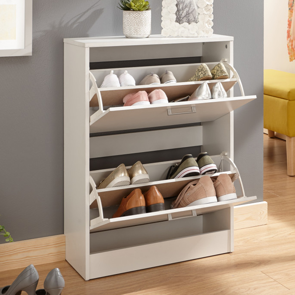 Strood Wooden Shoe Storage Cabinet With 2 Flap Doors In White