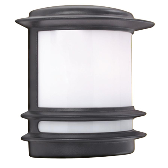 Photo of Stroud outdoor white polycarbonate wall light with black frame