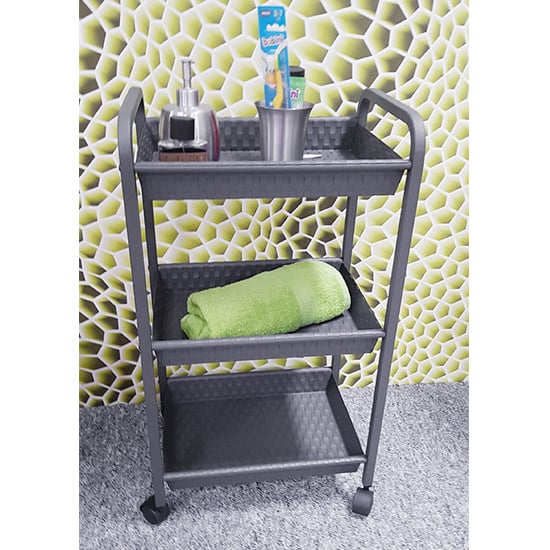 Photo of Stroudsburg metal 3 shelves serving trolley on wheels in grey