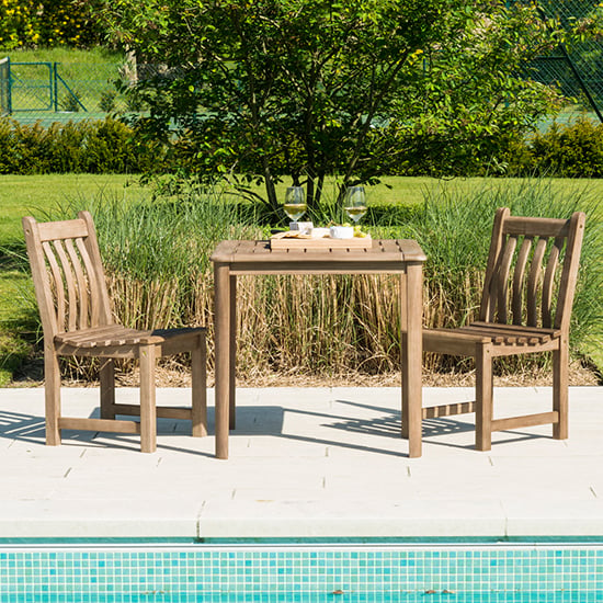 Product photograph of Strox Outdoor Wooden Dining Table With 2 Chairs In Chestnut from Furniture in Fashion