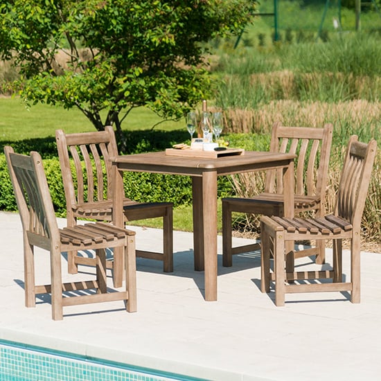 Product photograph of Strox Outdoor Wooden Dining Table With 4 Chairs In Chestnut from Furniture in Fashion