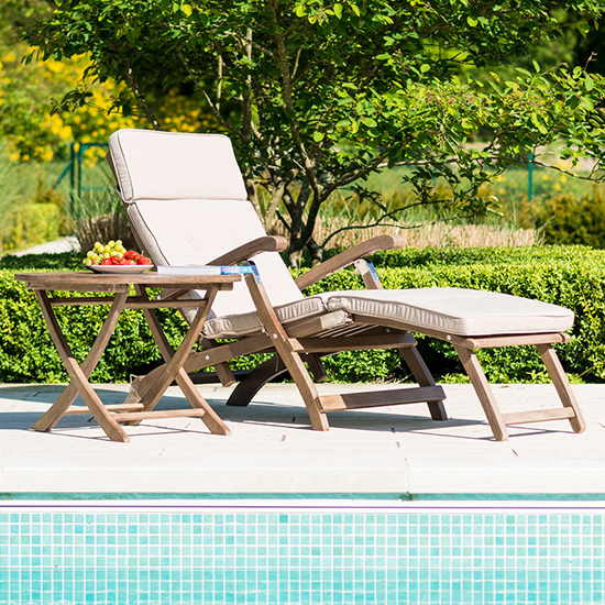 Photo of Strox outdoor relaxing chair with side table in chestnut