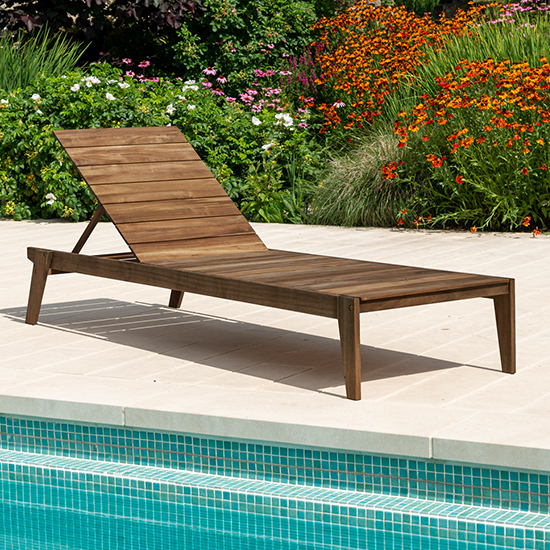 Product photograph of Strox Outdoor Wooden Slatted Adjustable Sunbed In Chestnut from Furniture in Fashion