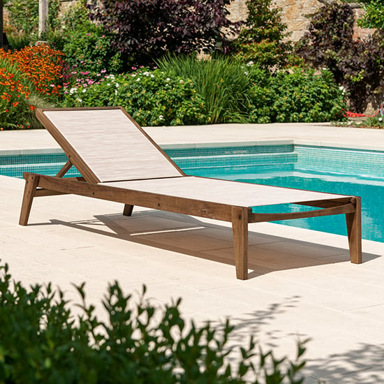 Photo of Strox outdoor wooden sling adjustable sunbed in chestnut