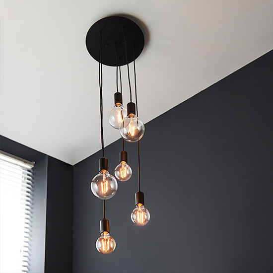 Studio 6 Lights Round Ceiling Pendant Light In Matt Black
