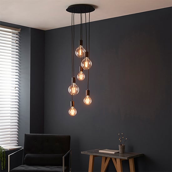 Product photograph of Studio 6 Lights Round Ceiling Pendant Light In Matt Black from Furniture in Fashion