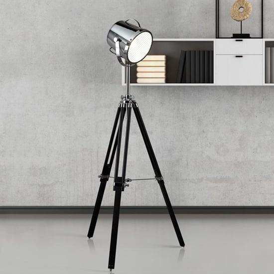 Studio Chrome Shade Adjustable Floor Lamp In Black