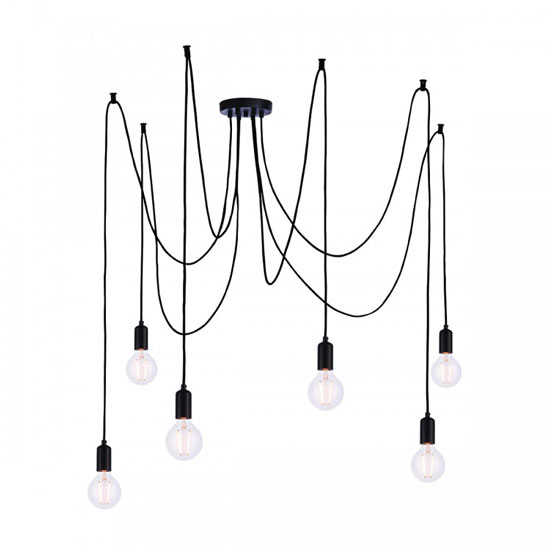 Studio Wall Hung 6 Cluster Pendant Light In Matt Black