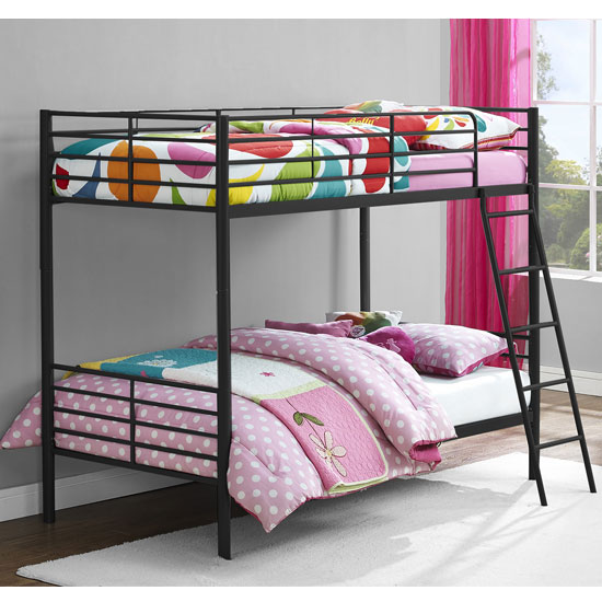Sturdy Metal Convertible Single Over Single Bunk Bed In Black FiF