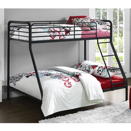 Burg Sturdy Metal Single Over Double Bunk Bed In Black