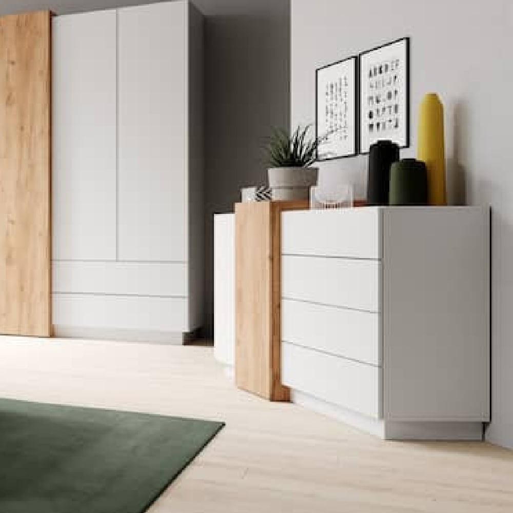 Read more about Sturgis wooden sideboard with 2 doors 4 drawers in white and oak