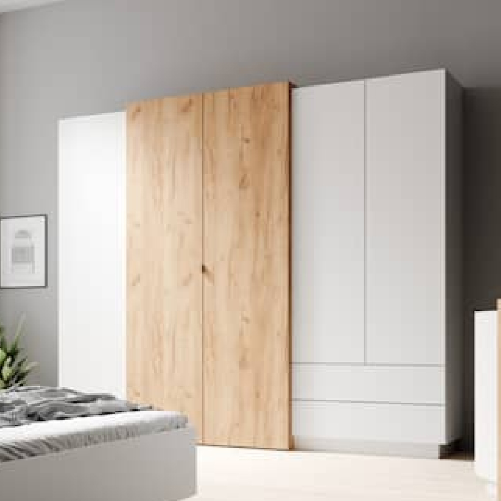 Read more about Sturgis wooden wardrobe with 4 doors in white and oak