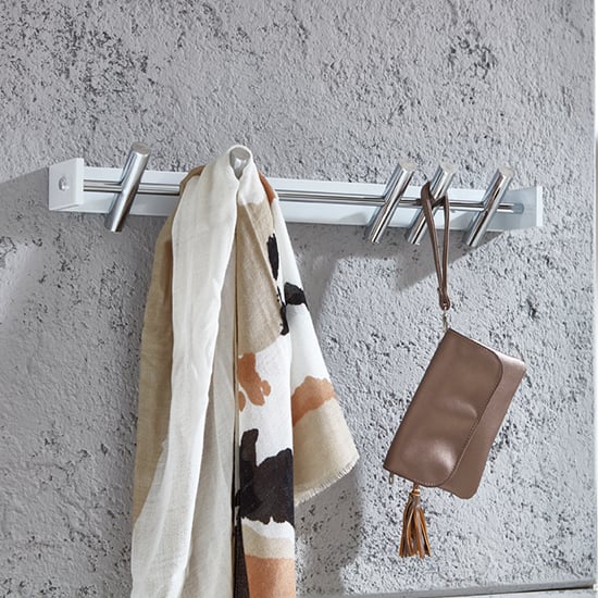 Product photograph of Stuttgart Metal 5 Hooks Coat Rack In White And Chrome from Furniture in Fashion