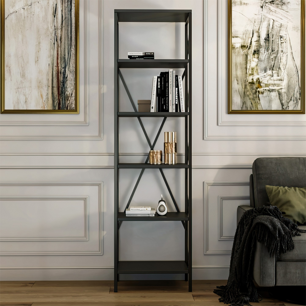 Suaro Wooden Shelving Unit with 5 Shelves in Anthracite and Black