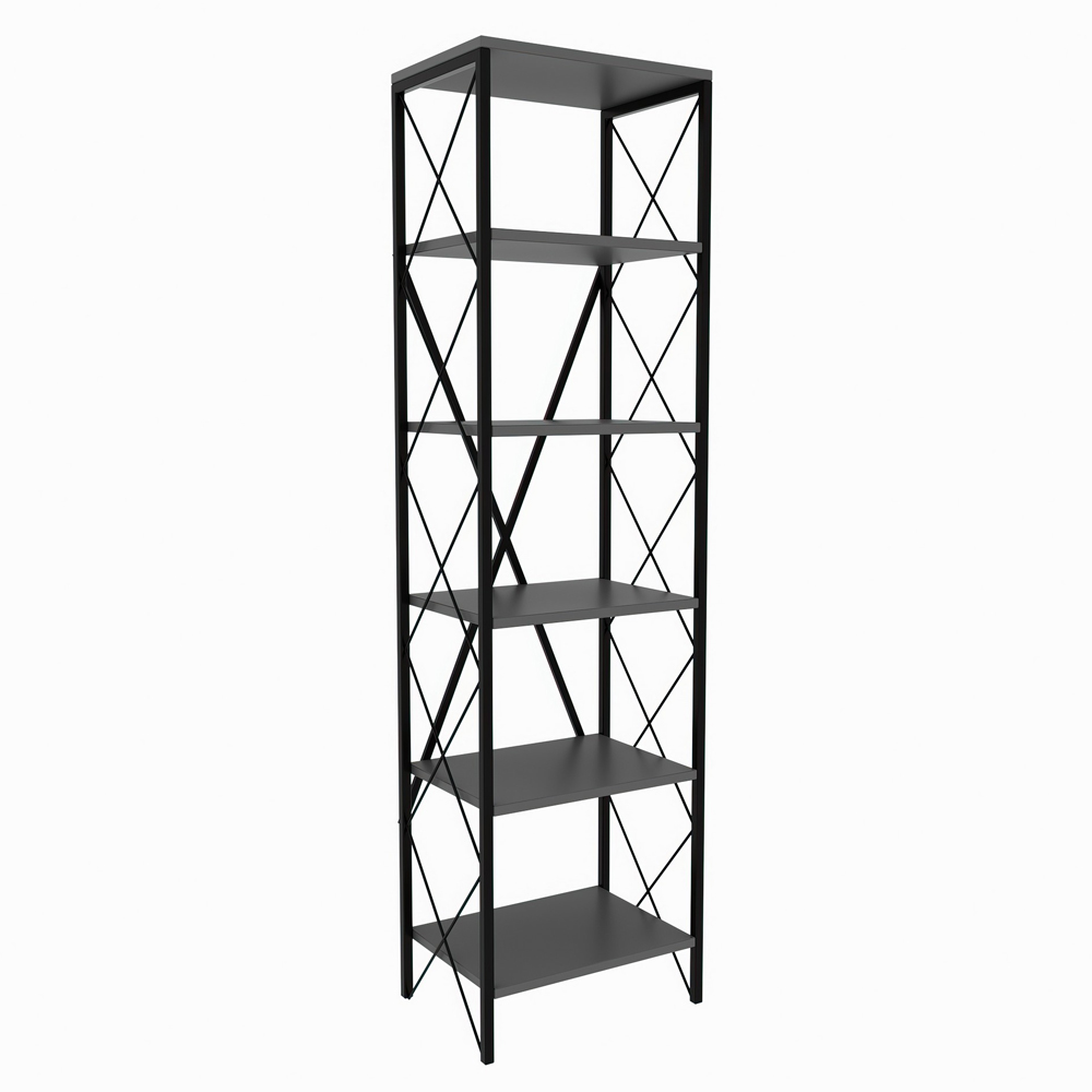 Suaro Wooden Shelving Unit with 5 Shelves in Anthracite and Black