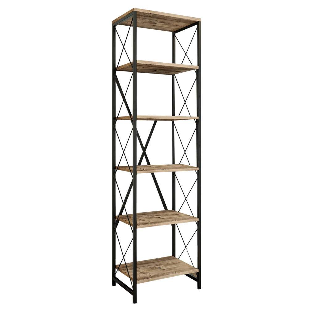 Suaro Wooden Shelving Unit with 5 Shelves in Atlantic Pine and Black