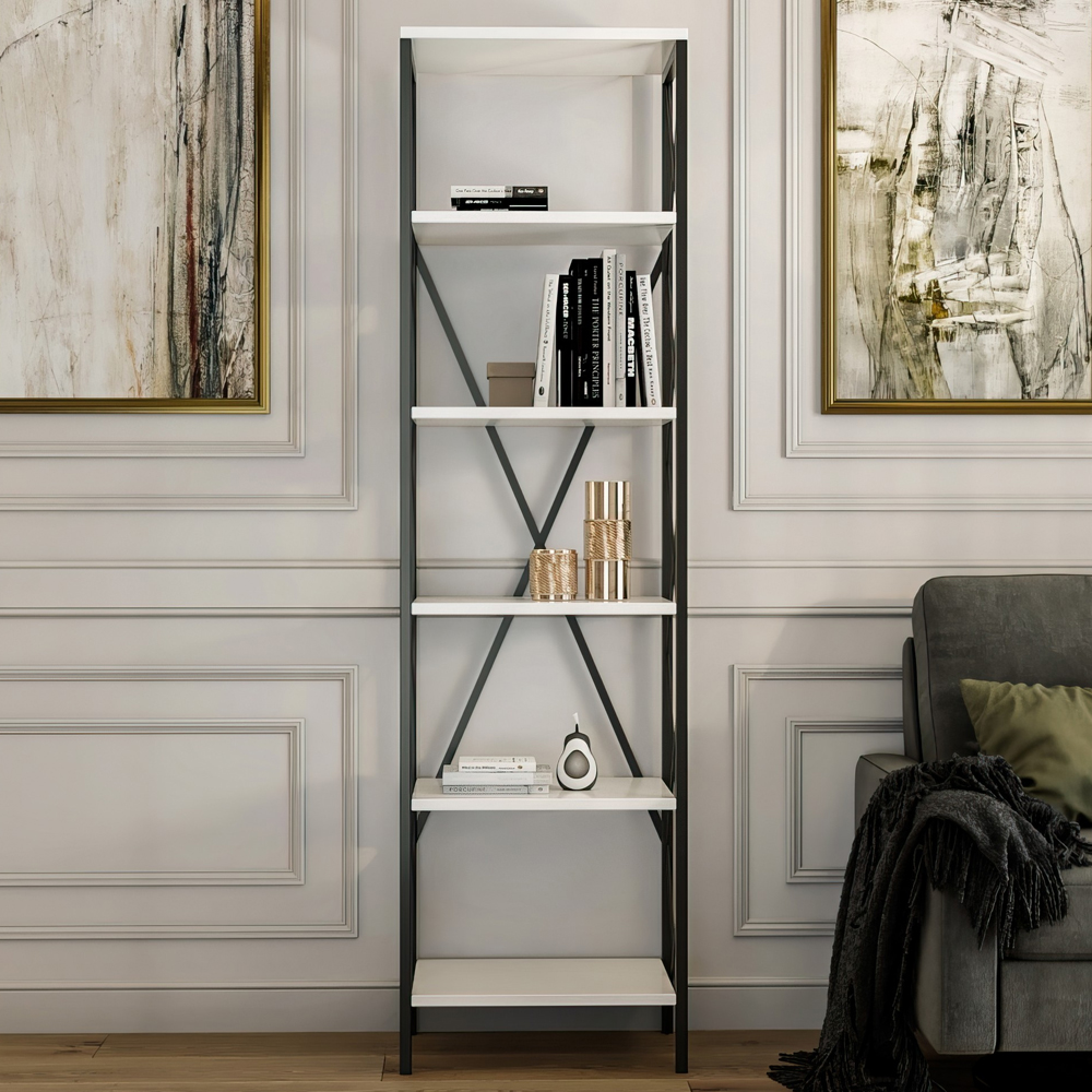 Suaro Wooden Shelving Unit with 5 Shelves in White and Black