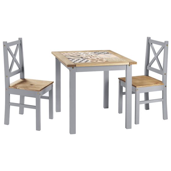 Product photograph of Sucre Tile Top Wooden Dining Table With 2 Chairs In Slate Grey from Furniture in Fashion