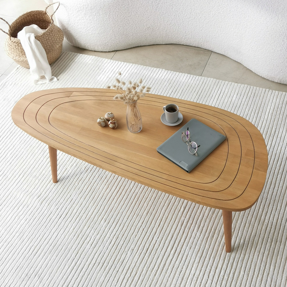 Suelo Oval Beech Wood Coffee Table in Teak