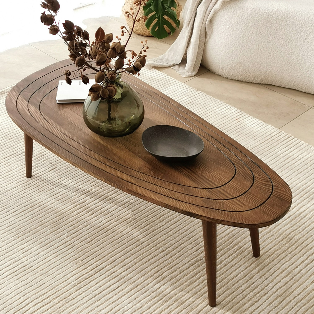 Suelo Oval Beech Wood Coffee Table in Walnut