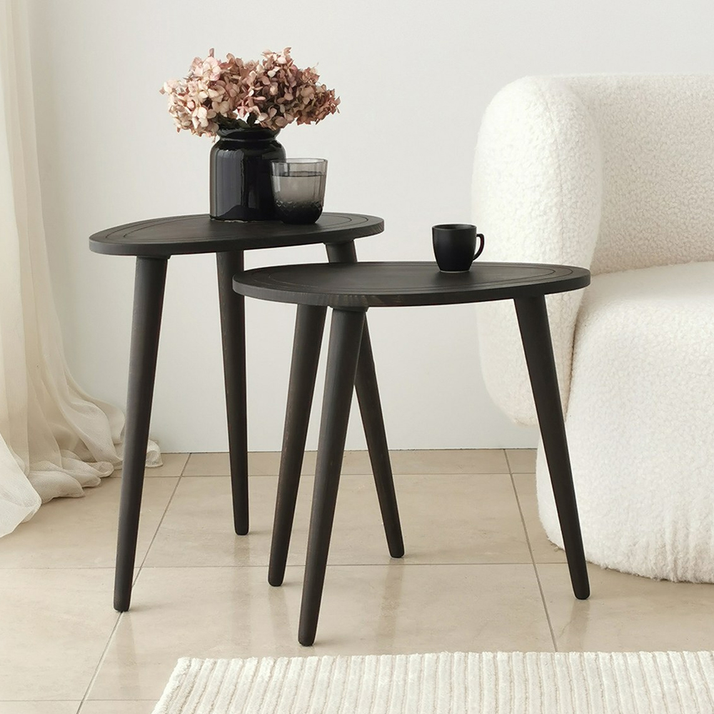 Suelo Oval Beech Wood Nest of 2 Side Table in Anthracite