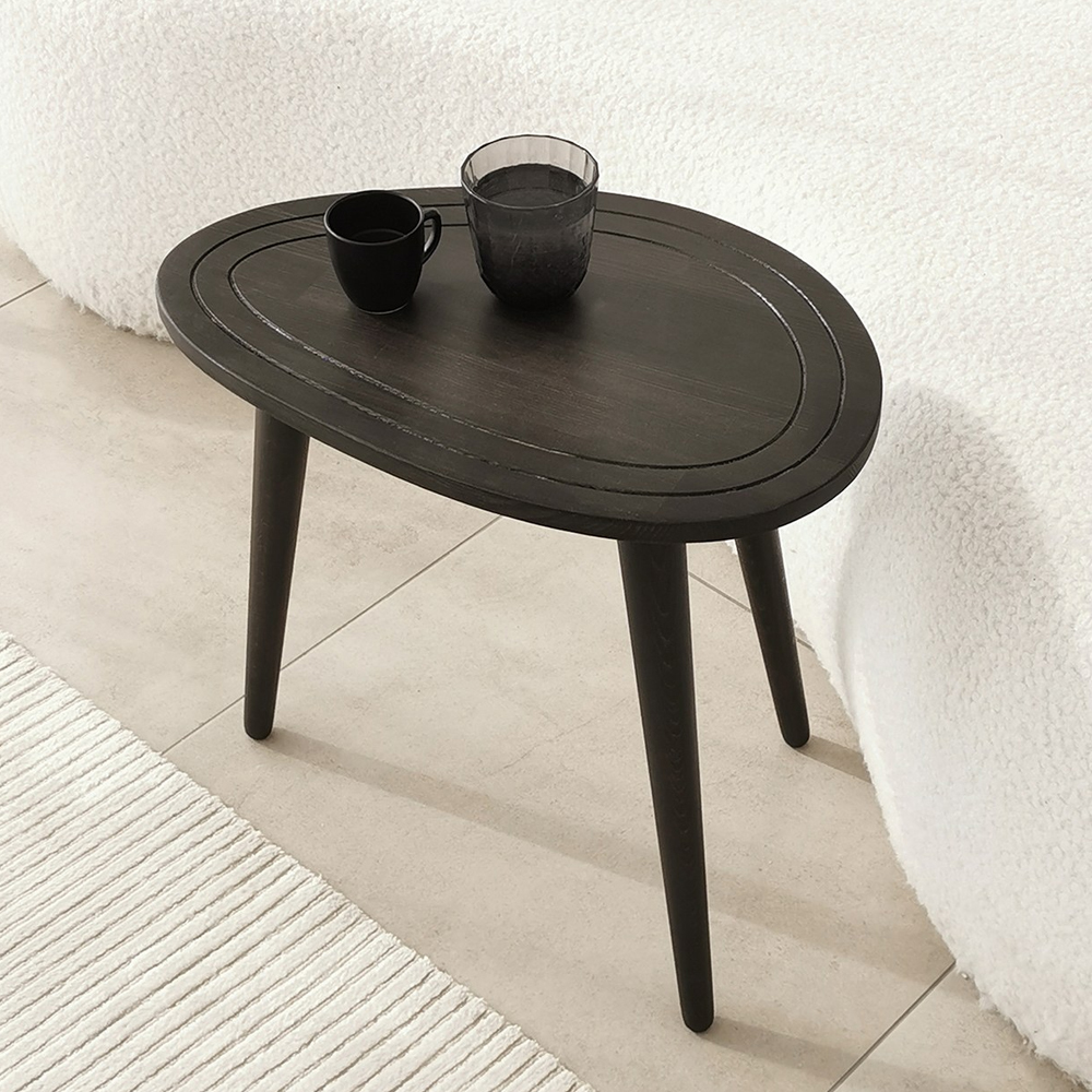 Suelo Oval Beech Wood Nest of 2 Side Table in Anthracite
