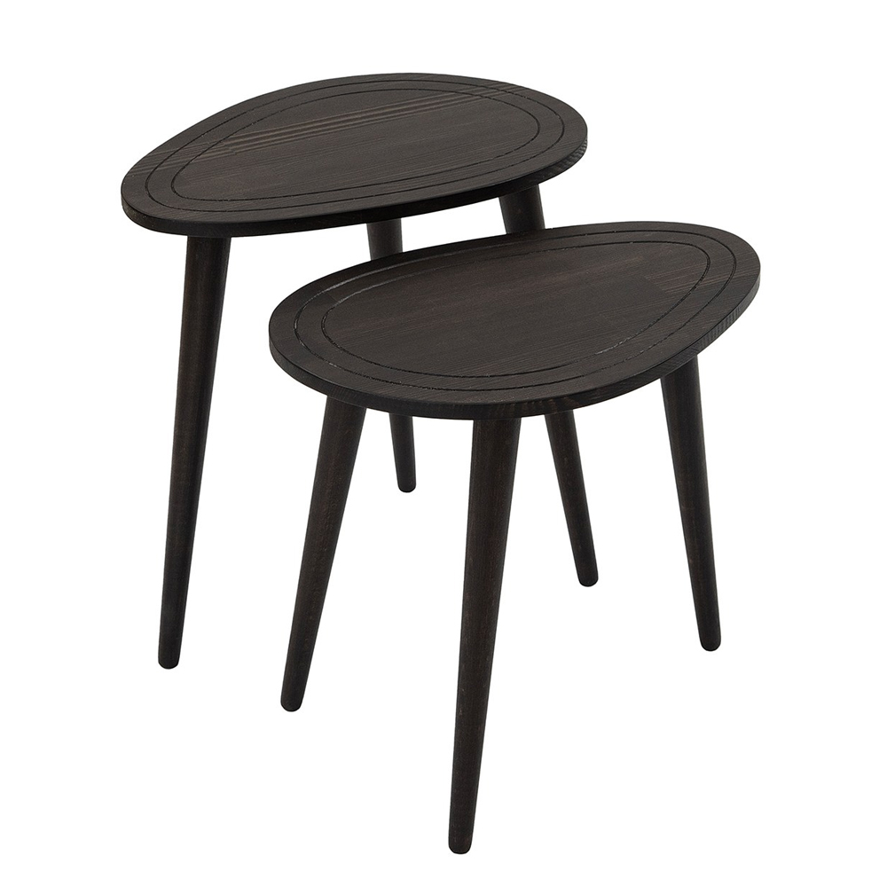 Suelo Oval Beech Wood Nest of 2 Side Table in Anthracite