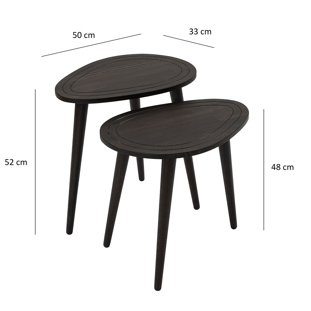 Suelo Oval Beech Wood Nest of 2 Side Table in Anthracite