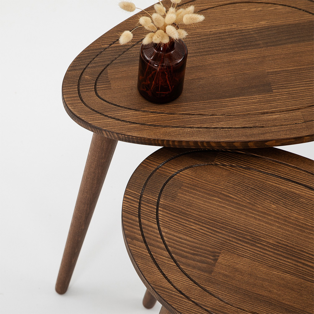Suelo Oval Beech Wood Nest of 2 Side Table in Walnut