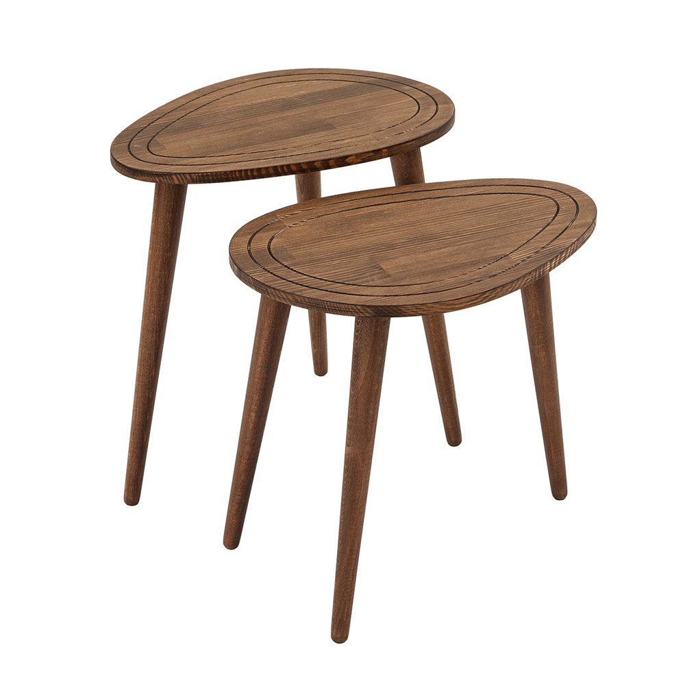 Suelo Oval Beech Wood Nest of 2 Side Table in Walnut