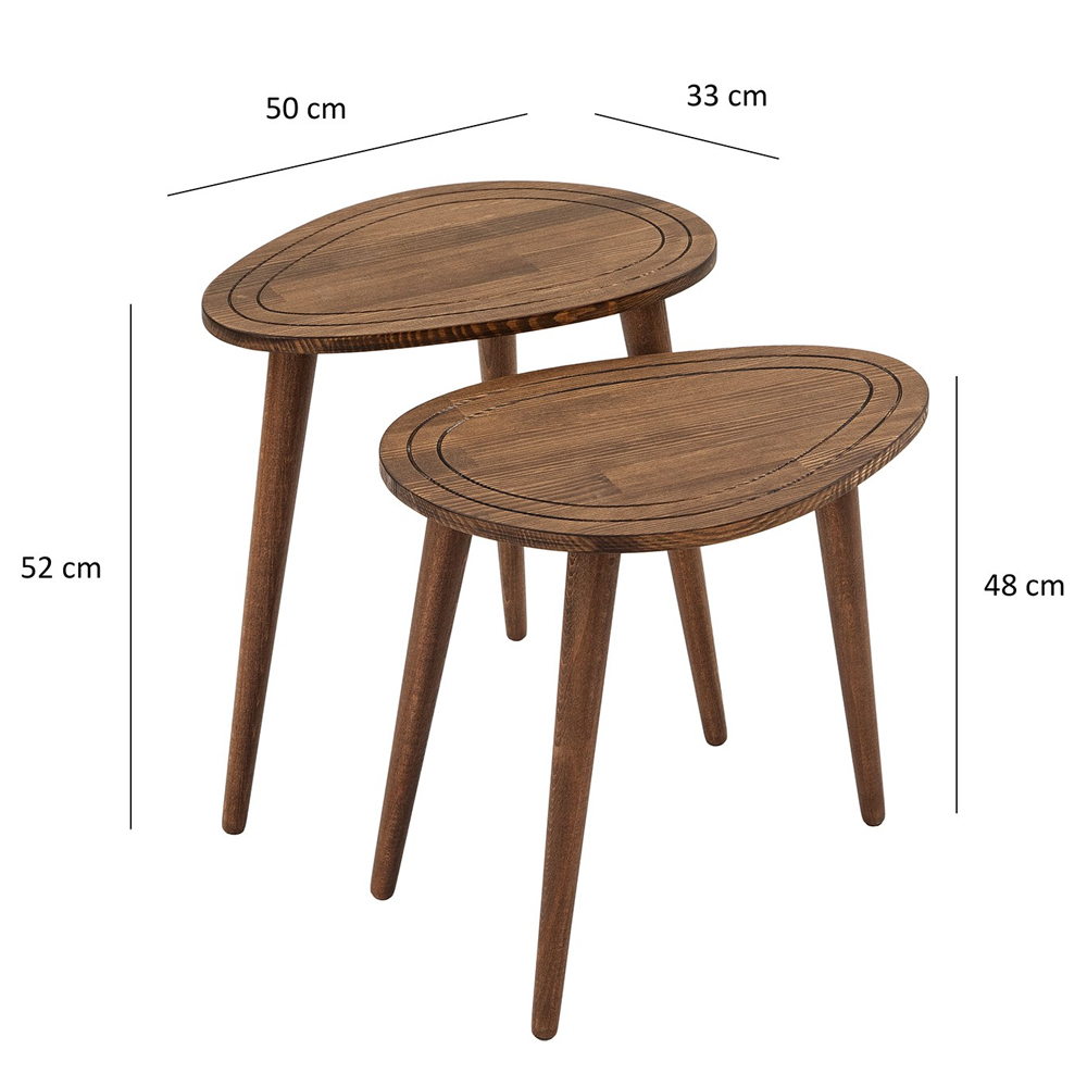 Suelo Oval Beech Wood Nest of 2 Side Table in Walnut