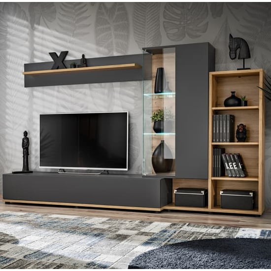 Read more about Suez wooden entertainment unit in wotan oak anthracite led