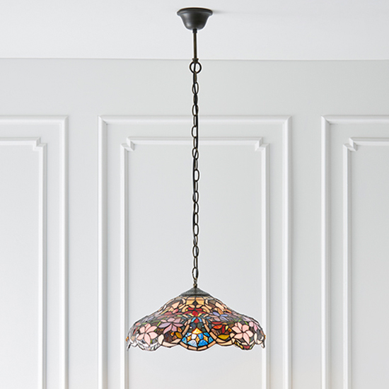 Read more about Sullivan medium tiffany glass pendant light in dark bronze