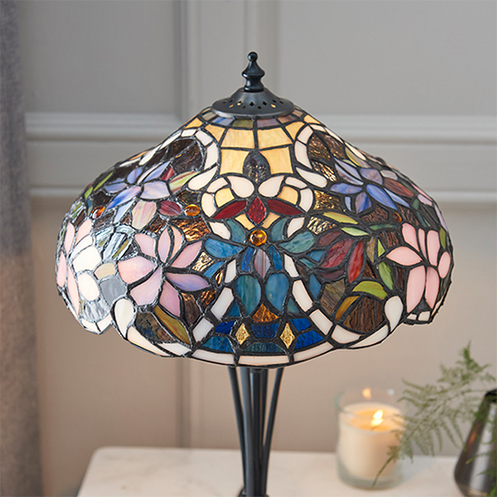 Sullivan Small Tiffany Glass Table Lamp In Dark Bronze